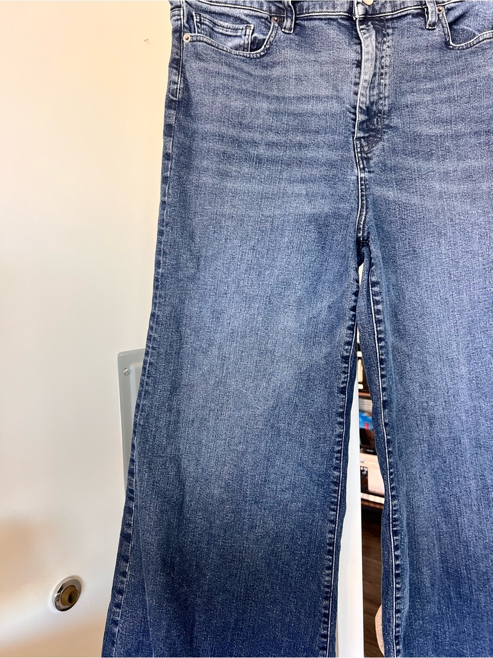Frame Le Slim High Waist Wide Leg Palazzo Jeans Raw Hem Dark Wash/Crafty Size 33 - Picture 5 of 10